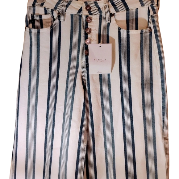 KanCan Striped Flare & Wide Leg Jeans - White and Blue - Picture 4 of 13
